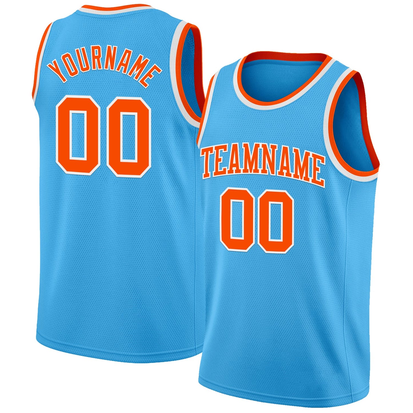 Custom Sky Blue Orange-White Authentic Basketball Jersey - Main View