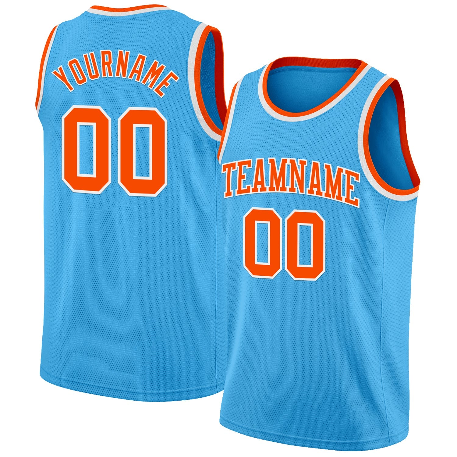 Custom Sky Blue Orange-White Authentic Basketball Jersey - Main View
