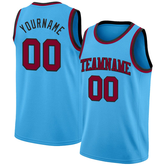 Custom Sky Blue Maroon-Black Authentic Basketball Jersey - Main View