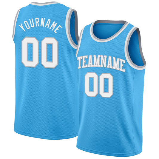 Custom Sky Blue White-Gray Authentic Basketball Jersey - Main View