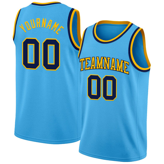 Custom Sky Blue Navy-Gold Authentic Basketball Jersey - Main View