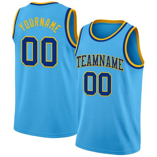 Custom Sky Blue Royal-Gold Authentic Basketball Jersey - Main View