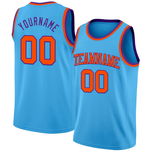 Custom Sky Blue Orange-Purple Authentic Basketball Jersey - Main View