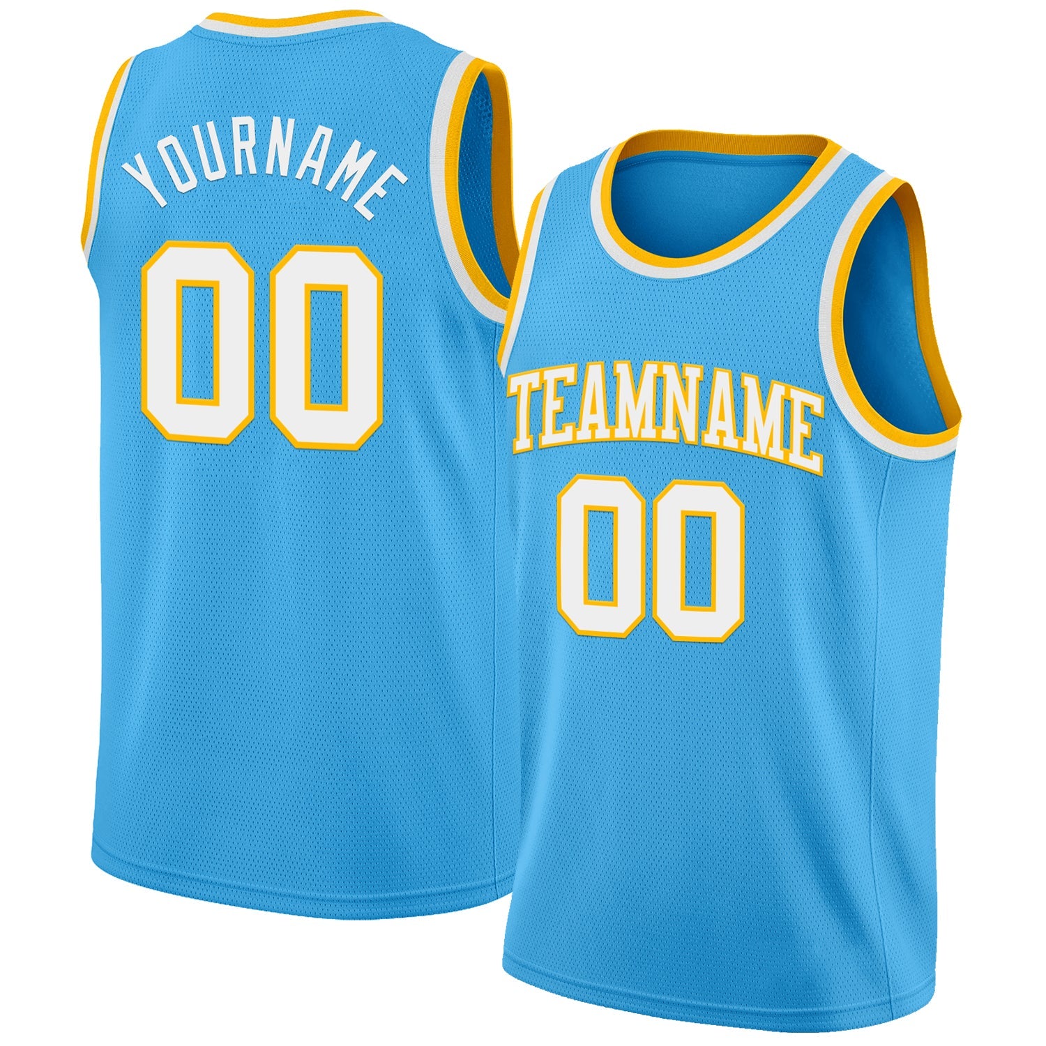 Custom Sky Blue White-Gold Authentic Basketball Jersey - Main View