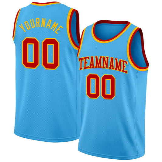 Custom Sky Blue Red-Gold Authentic Basketball Jersey - Main View