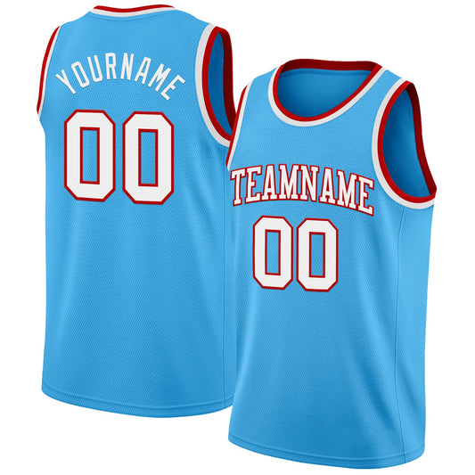 Custom Sky Blue White-Red Authentic Basketball Jersey - Main View