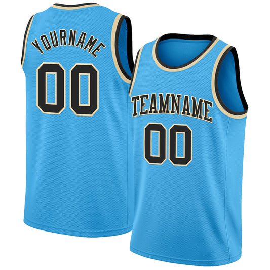 Custom Sky Blue Black-Cream Authentic Basketball Jersey - Main View