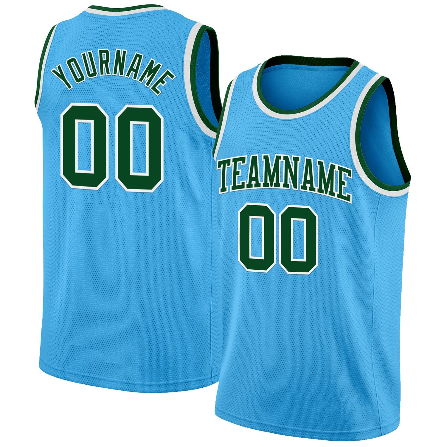 Custom Sky Blue Green-White Authentic Basketball Jersey - Main View