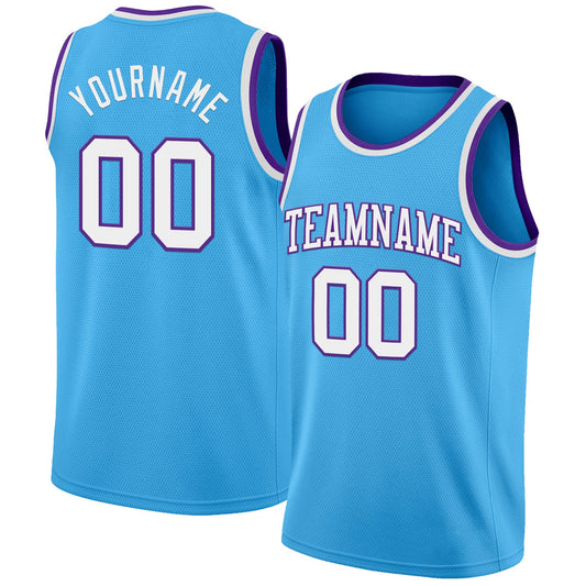 Custom Sky Blue White-Purple Authentic Basketball Jersey - Main View