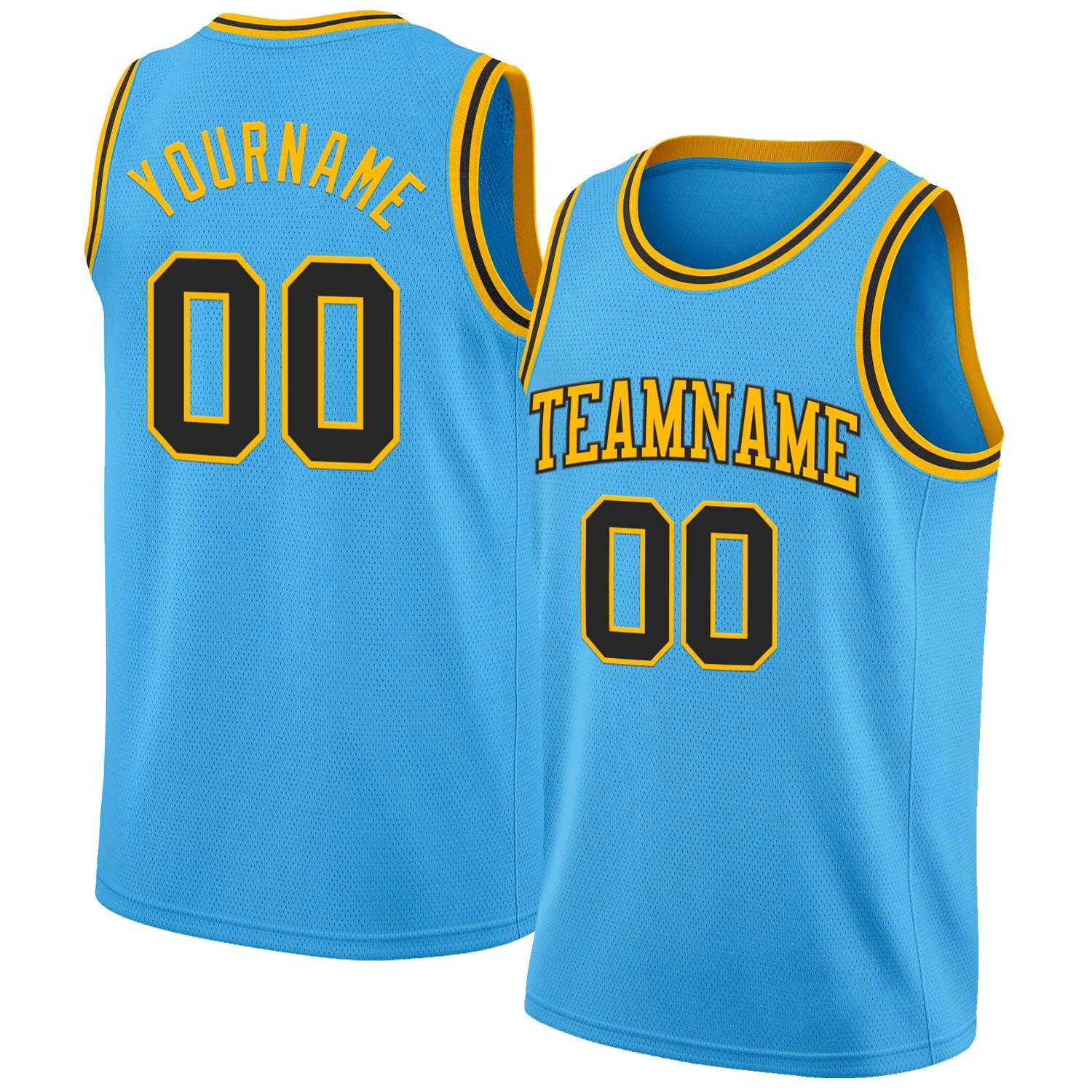 Custom Sky Blue Balck-Gold Authentic Basketball Jersey - Main View