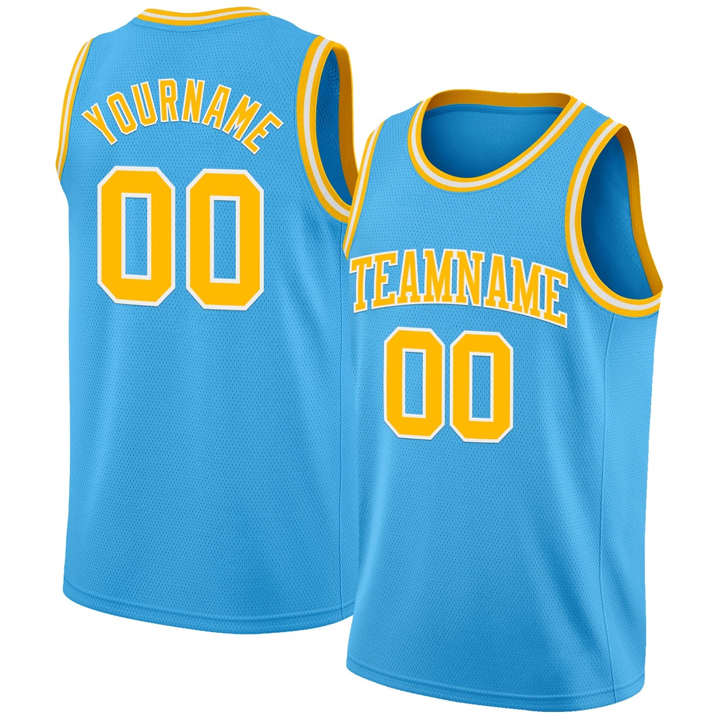 Custom Sky Blue Gold-White Authentic Basketball Jersey - Main View