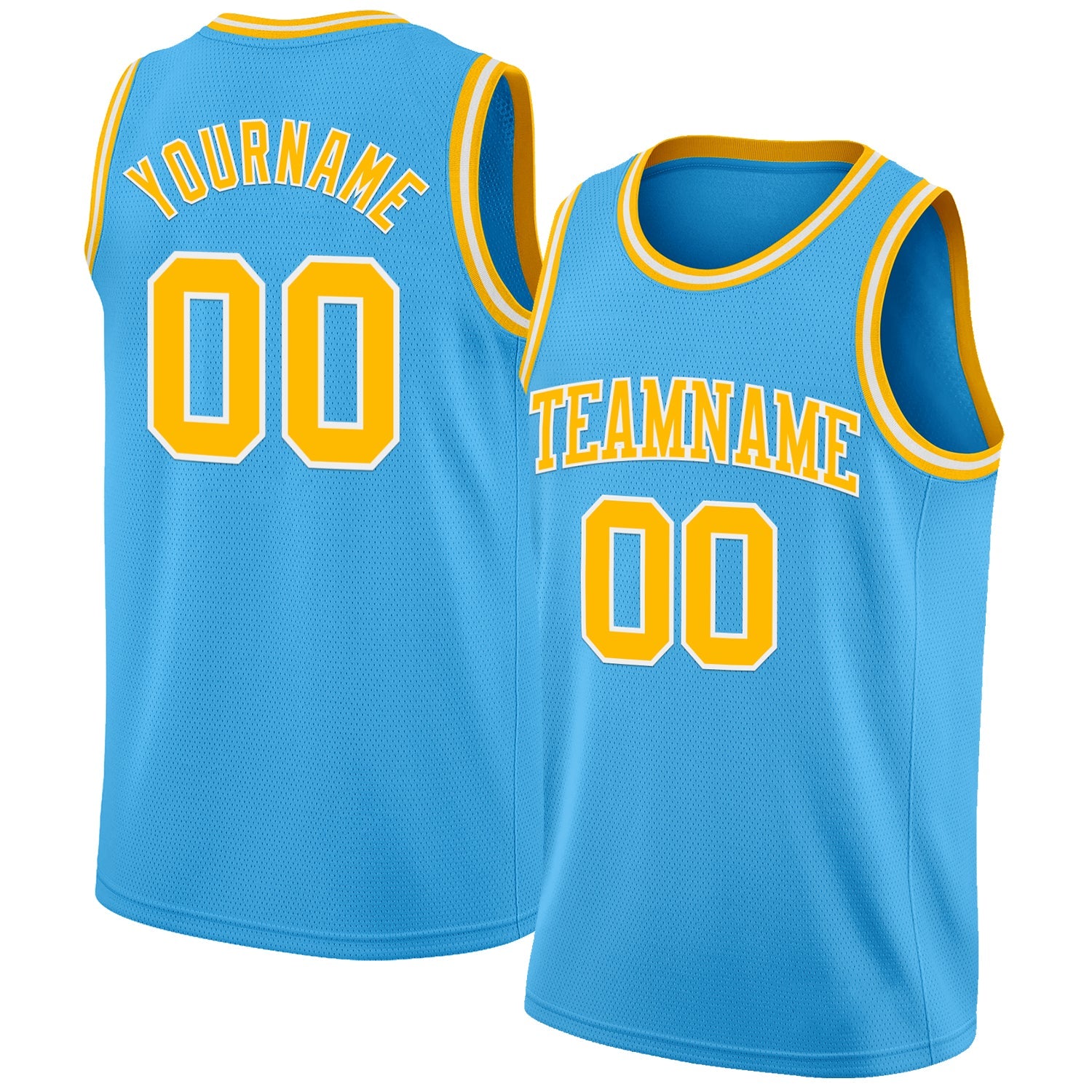 Custom Sky Blue Gold-White Authentic Basketball Jersey - Main View