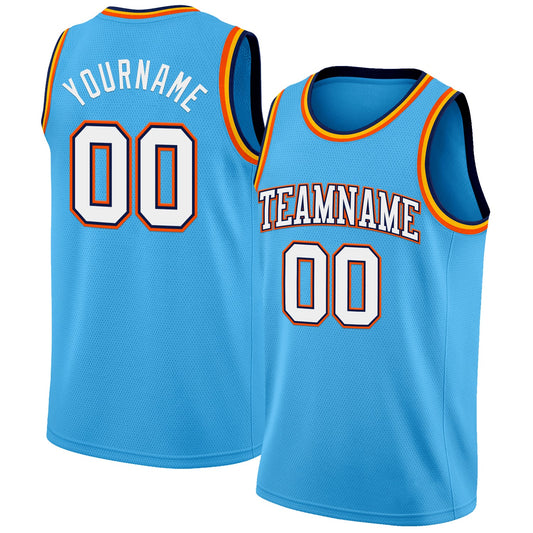 Custom Sky Blue White Navy-Orange Authentic Basketball Jersey - Main View