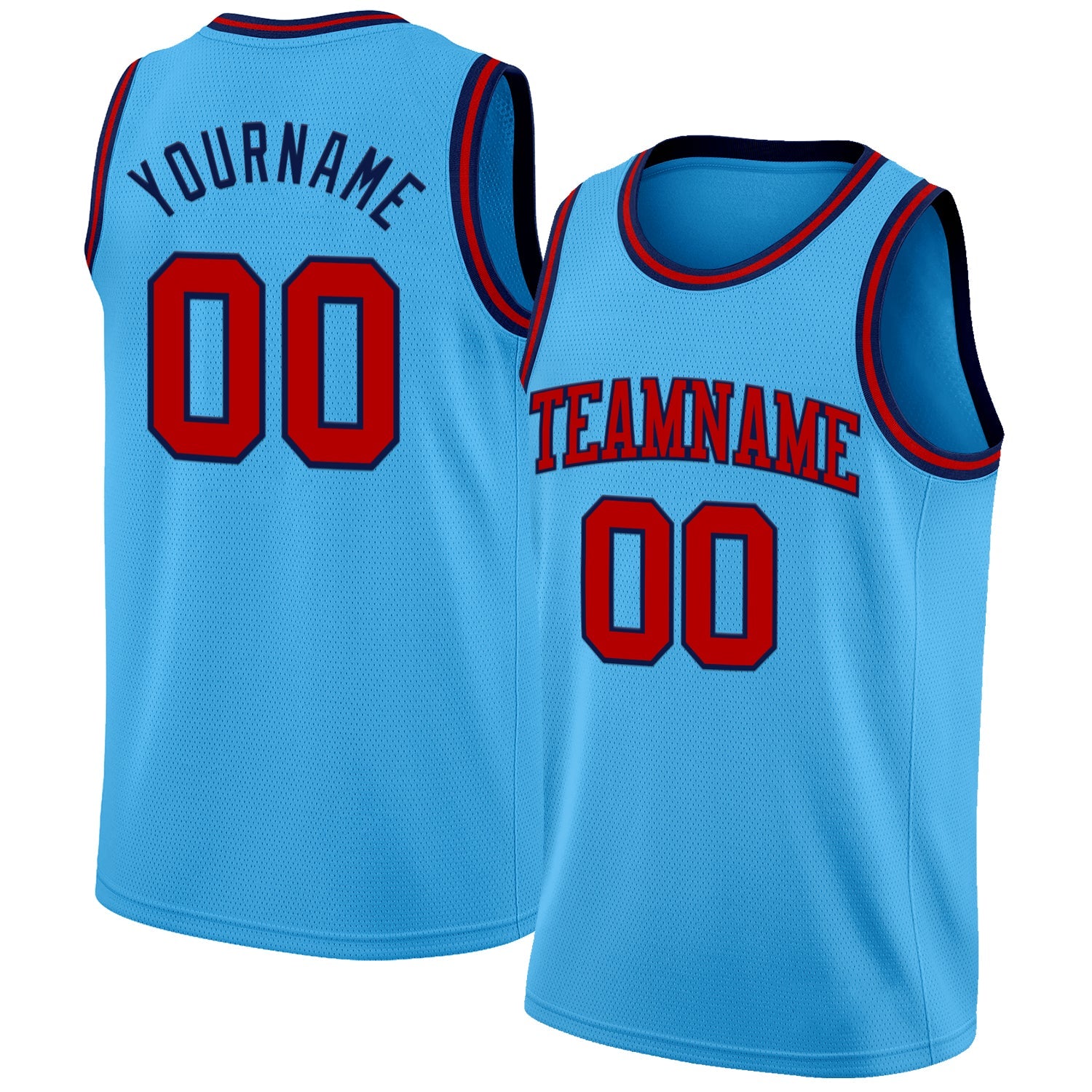 Custom Sky Blue Red-Navy Authentic Basketball Jersey - Main View
