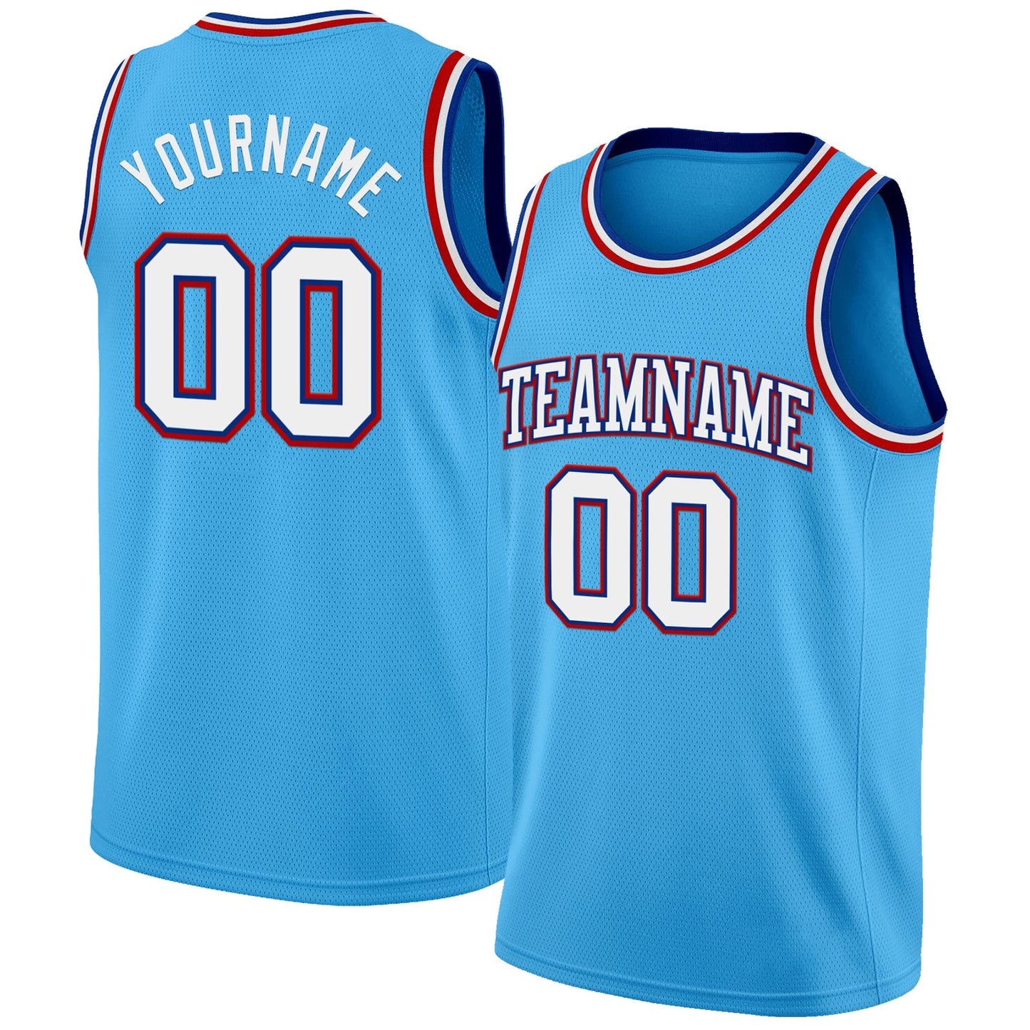 Custom Sky Blue White Royal-Red Authentic Basketball Jersey - Main View