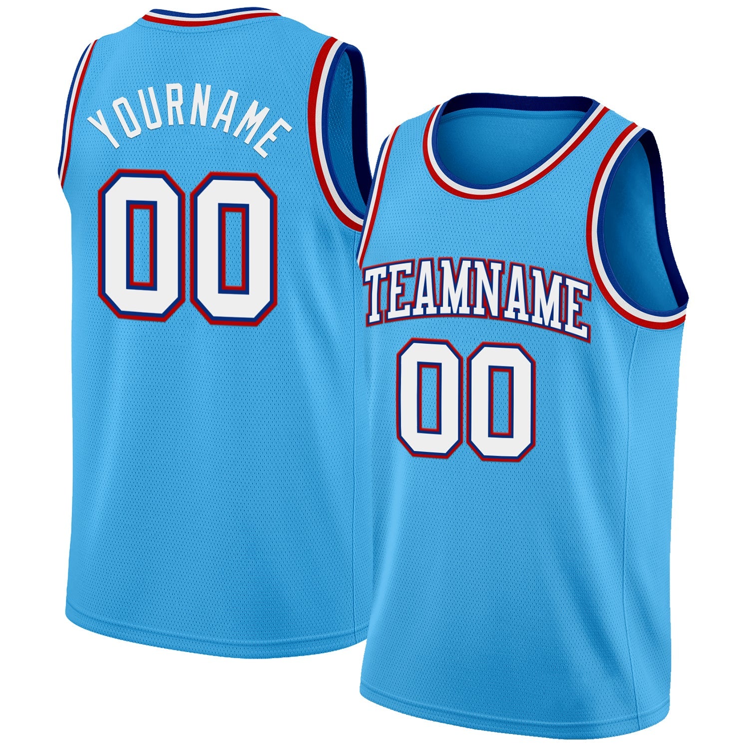 Custom Sky Blue White Royal-Red Authentic Basketball Jersey - Main View