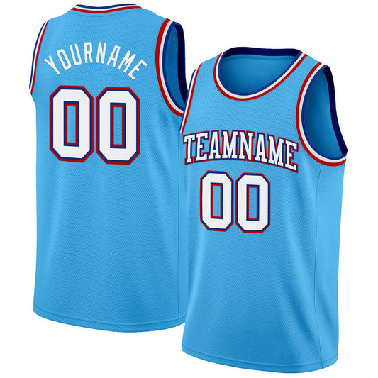 Custom Sky Blue White Royal-Red Authentic Basketball Jersey - Main View