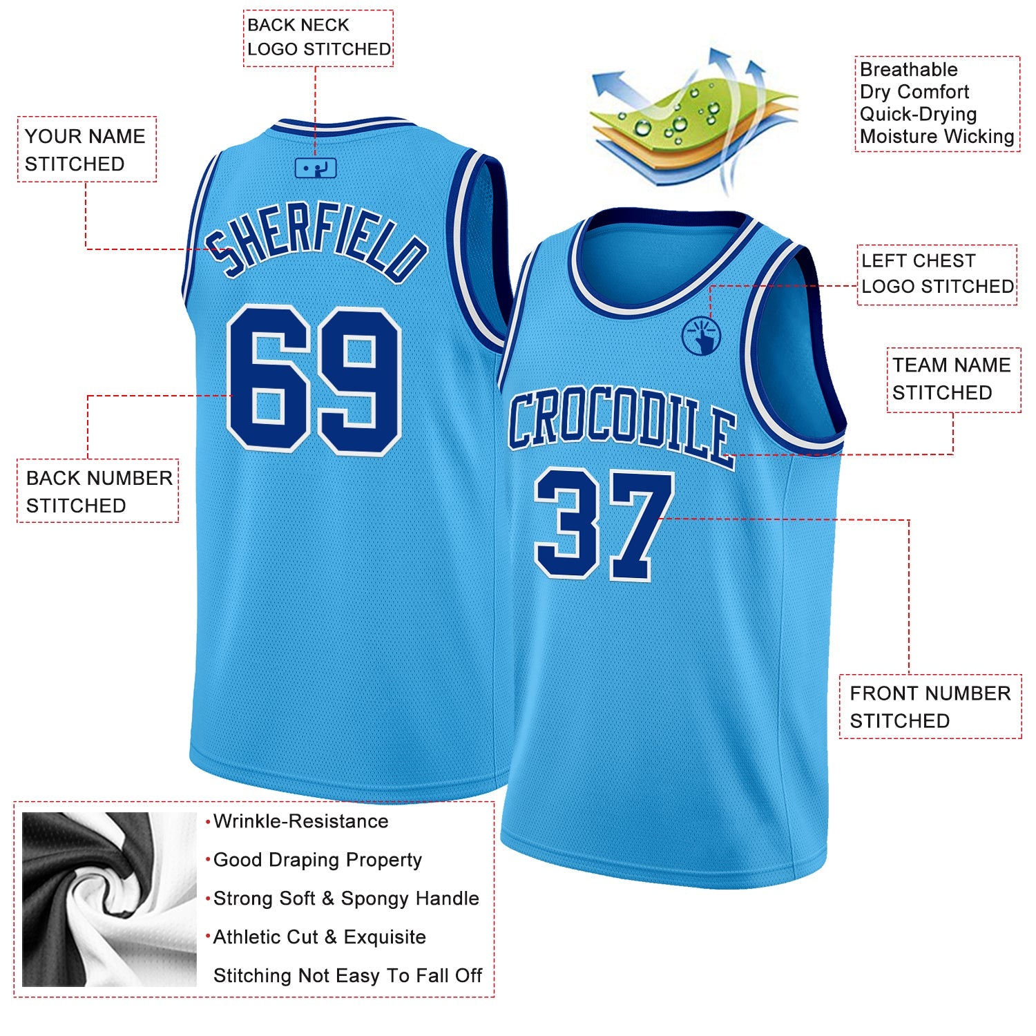 Custom Sky Blue Royal-White Authentic Basketball Jersey view 2