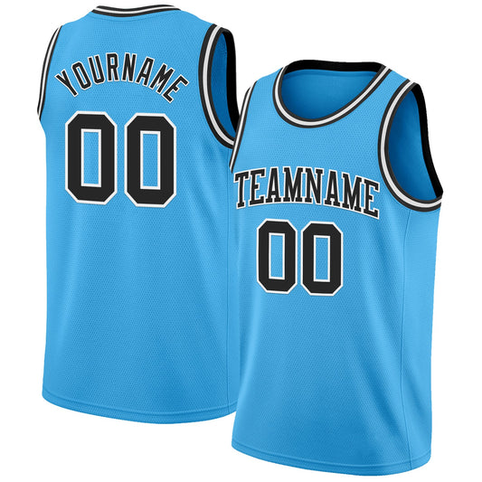 Custom Sky Blue Black-White Authentic Basketball Jersey - Main View