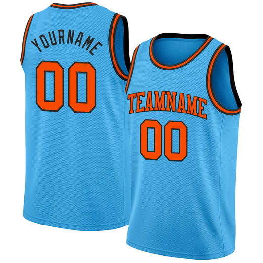 Custom Sky Blue Orange-Black Authentic Basketball Jersey - Main View