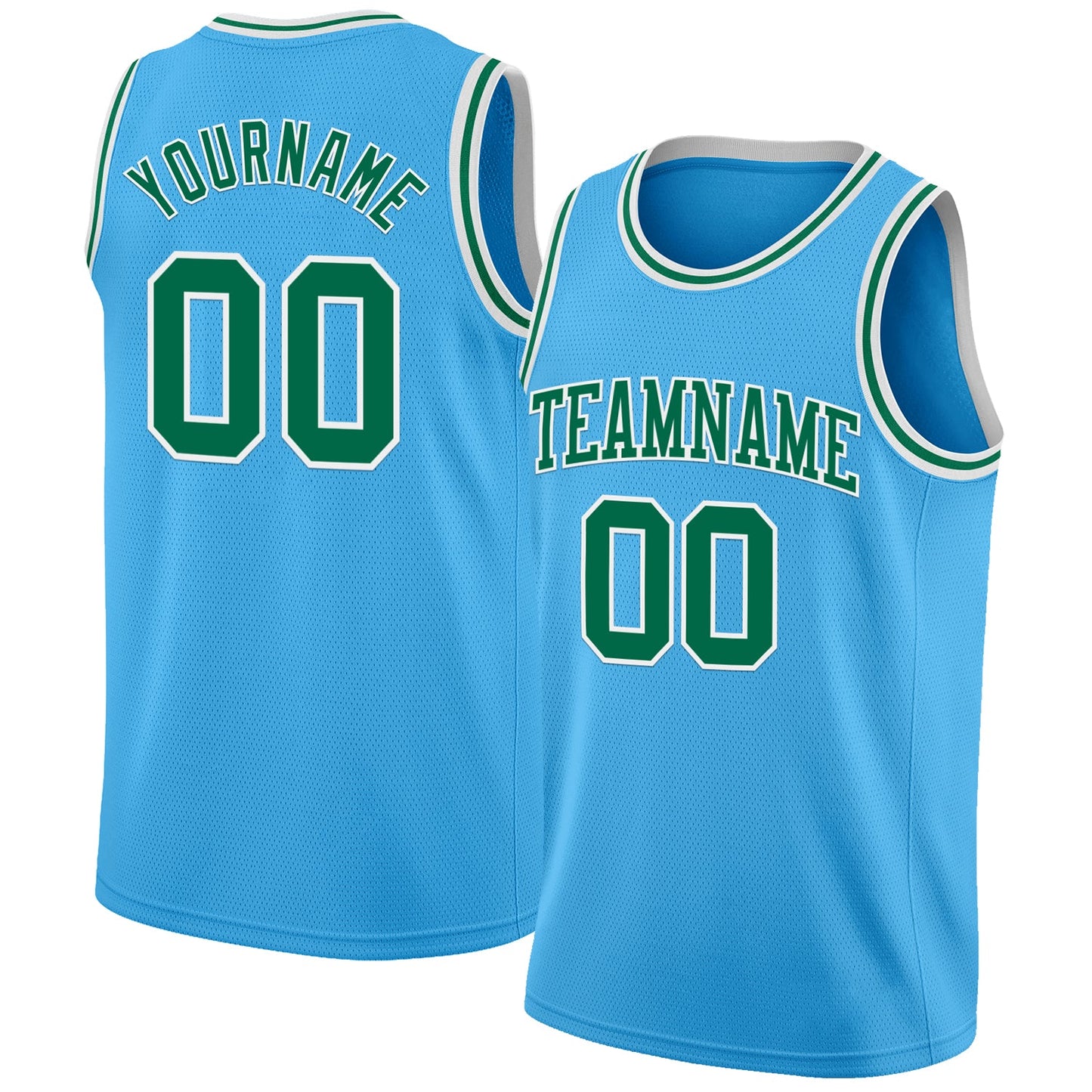Custom Sky Blue Kelly Green-White Authentic Basketball Jersey - Main View