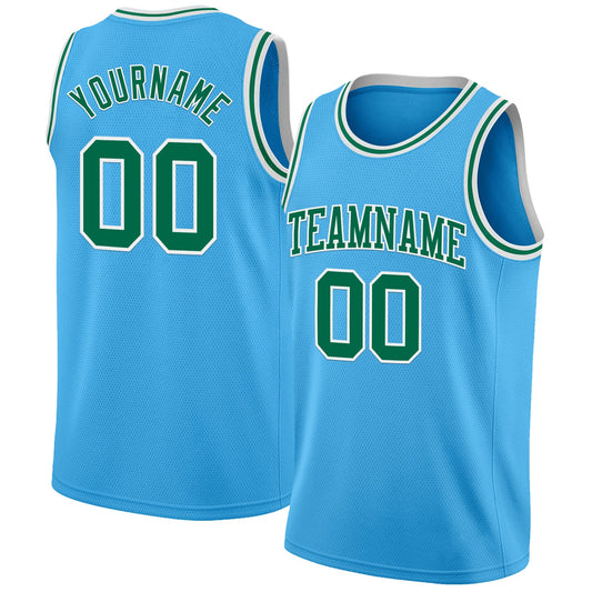Custom Sky Blue Kelly Green-White Authentic Basketball Jersey - Main View