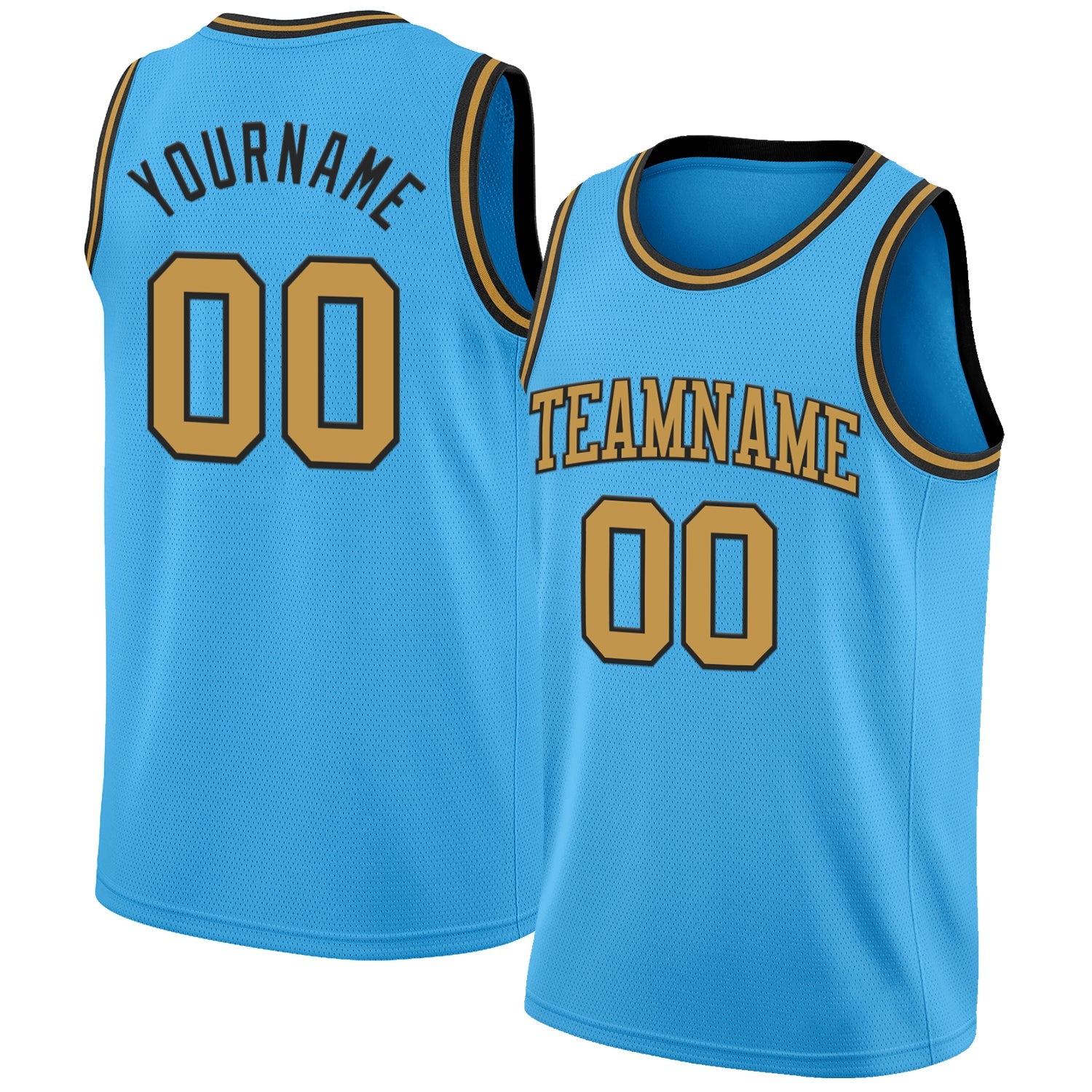 Custom Sky Blue Old Gold-Black Authentic Basketball Jersey - Main View