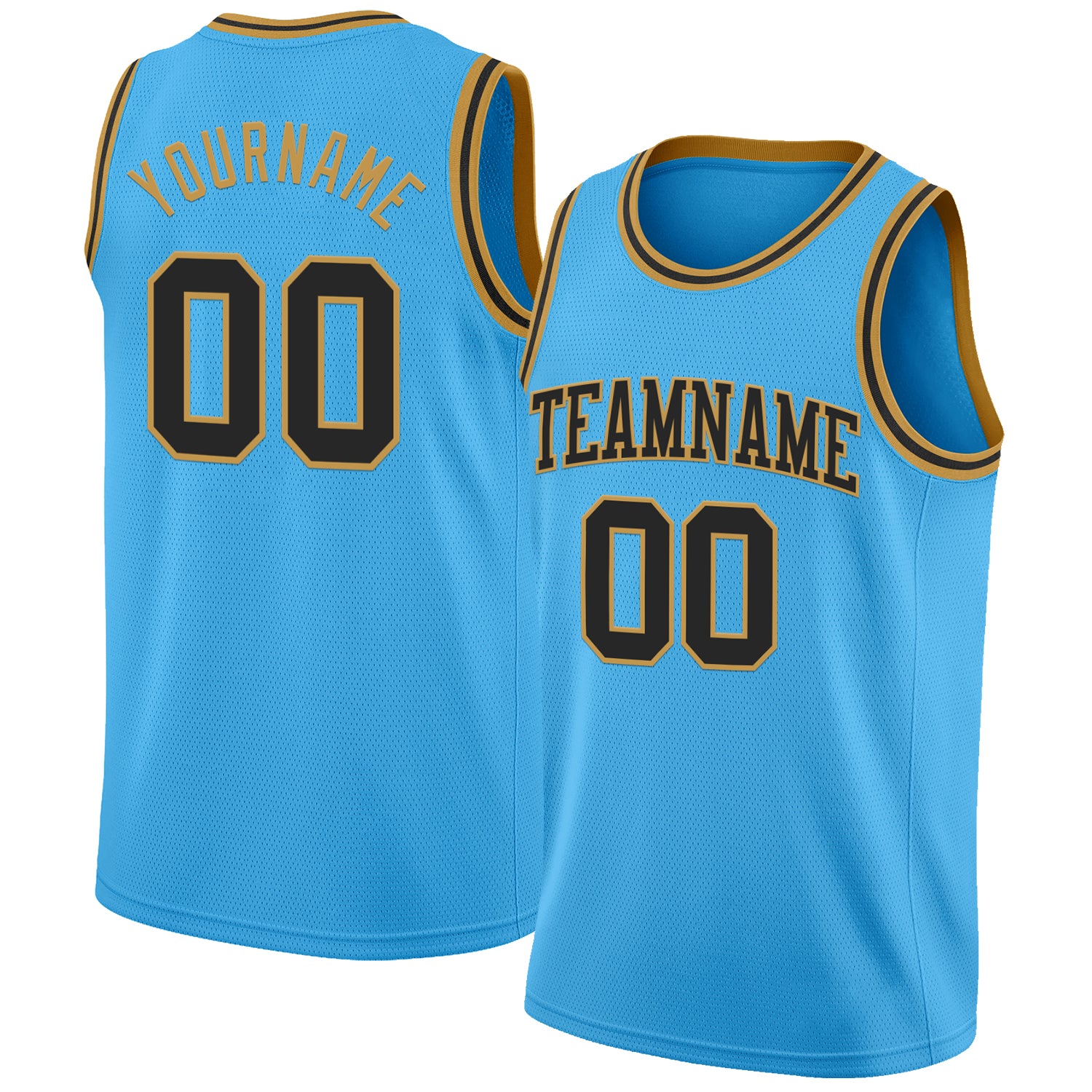 Custom Sky Blue Black-Old Gold Authentic Basketball Jersey - Main View