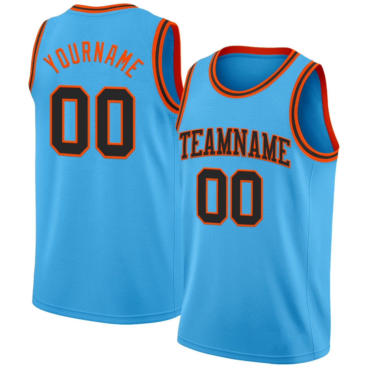 Custom Sky Blue Black-Orange Authentic Basketball Jersey - Main View