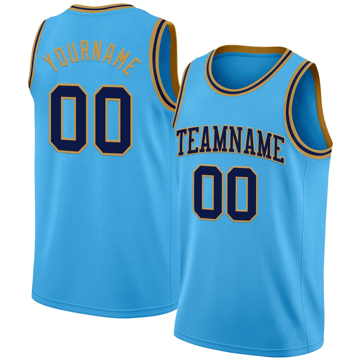Custom Sky Blue Navy-Old Gold Authentic Basketball Jersey - Main View