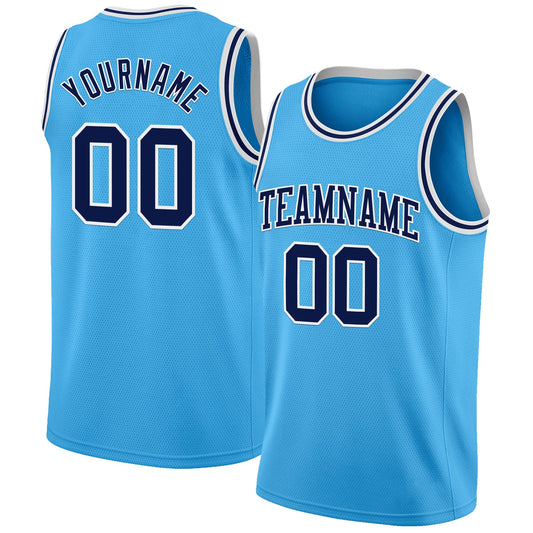 Custom Sky Blue Navy-White Authentic Basketball Jersey - Main View