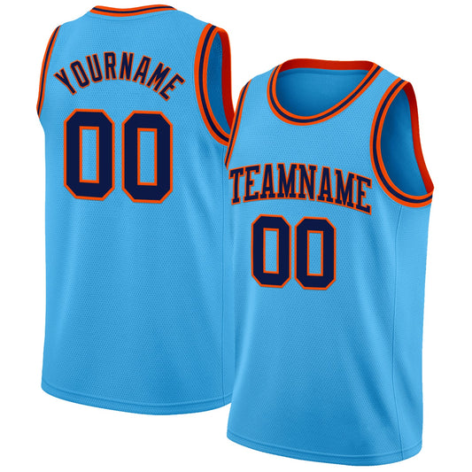 Custom Sky Blue Navy-Orange Authentic Basketball Jersey - Main View