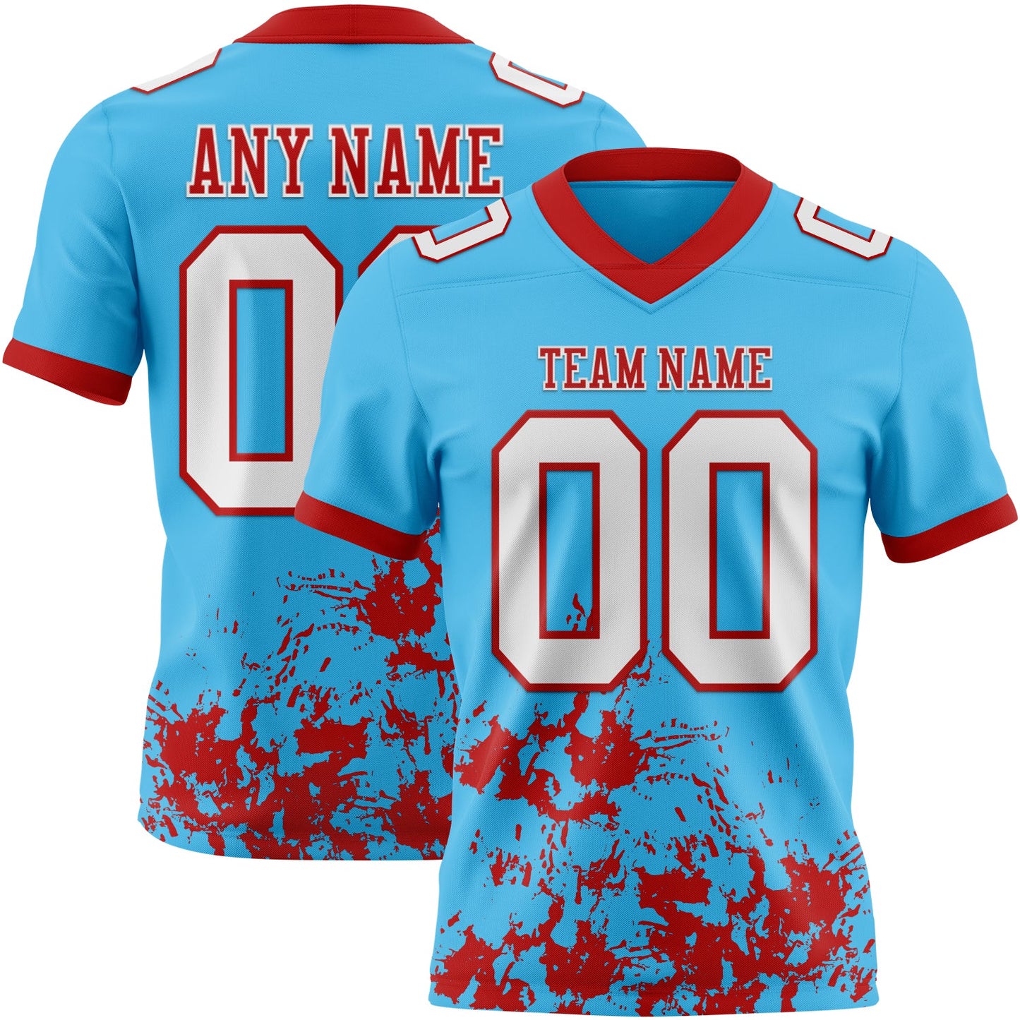 Custom Sky Blue White-Red 3D Pattern Splash Authentic Football Jersey - Main View