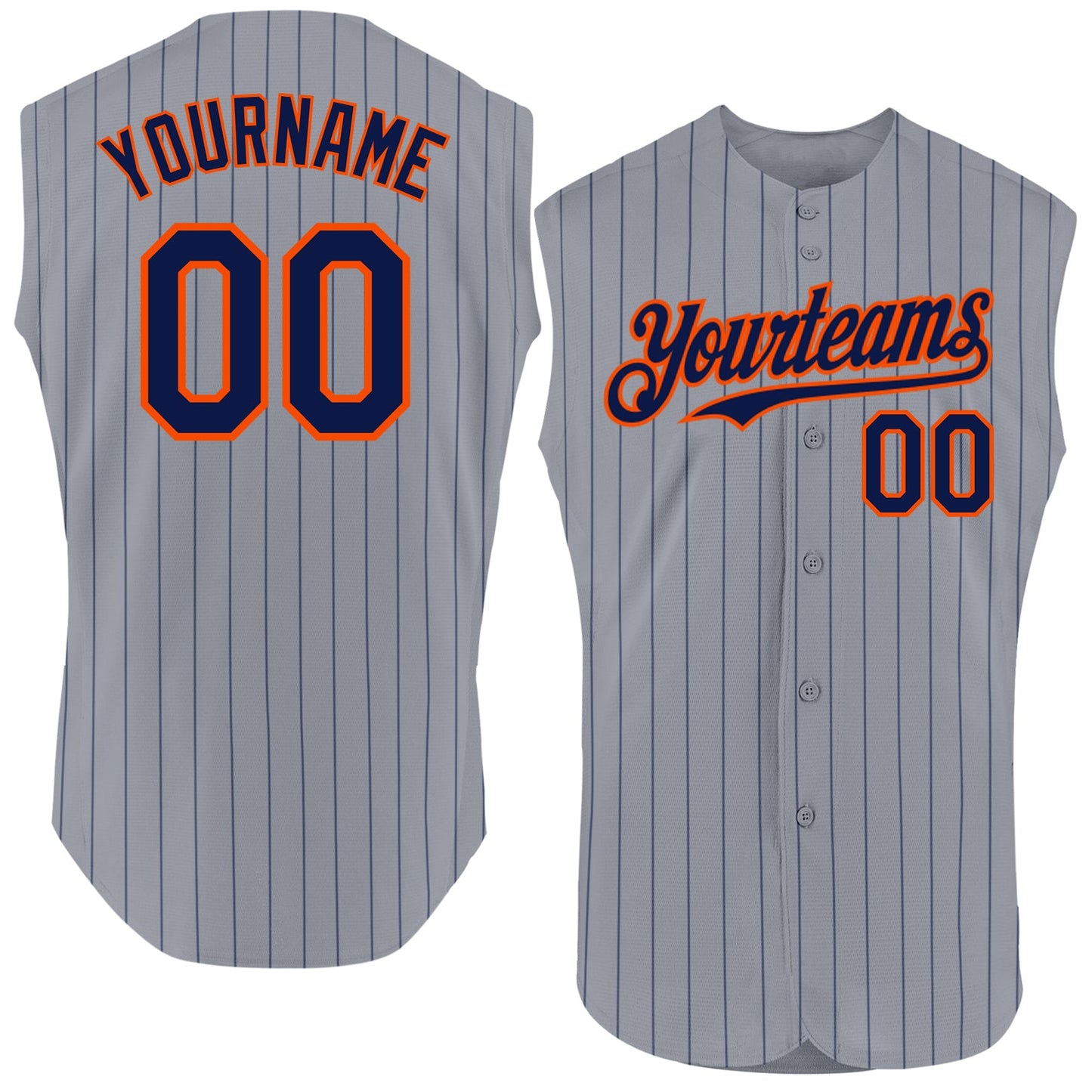 Custom Gray Navy Pinstripe Orange Authentic Sleeveless Baseball Jersey - Main View