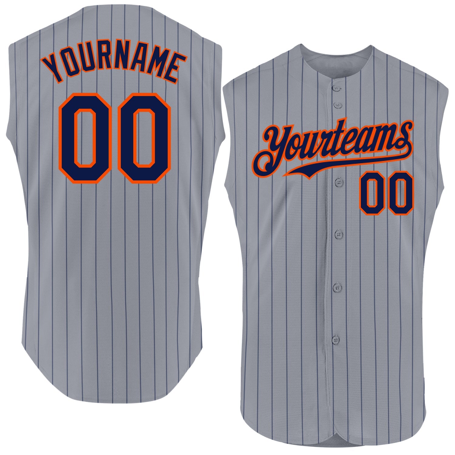 Custom Gray Navy Pinstripe Orange Authentic Sleeveless Baseball Jersey - Main View