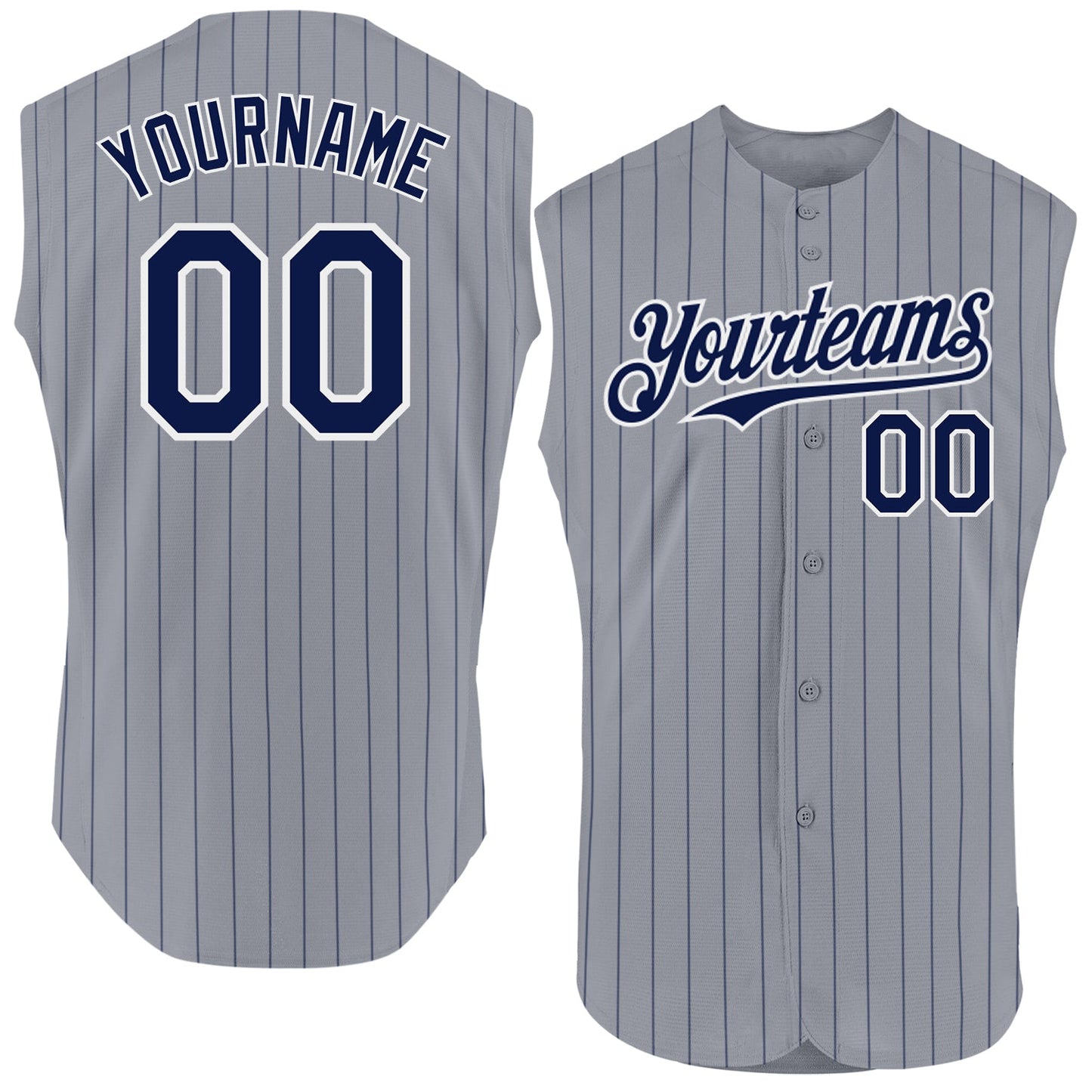 Custom Gray Navy Pinstripe White Authentic Sleeveless Baseball Jersey - Main View