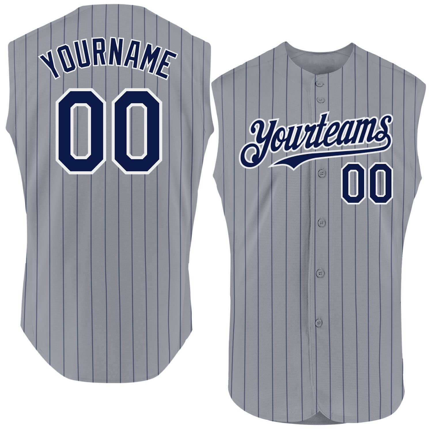 Custom Gray Navy Pinstripe White Authentic Sleeveless Baseball Jersey - Main View