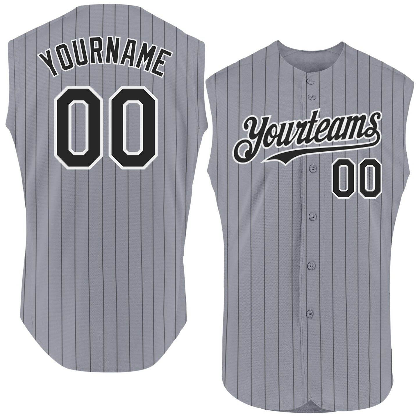 Custom Gray Black Pinstripe White Authentic Sleeveless Baseball Jersey - Main View