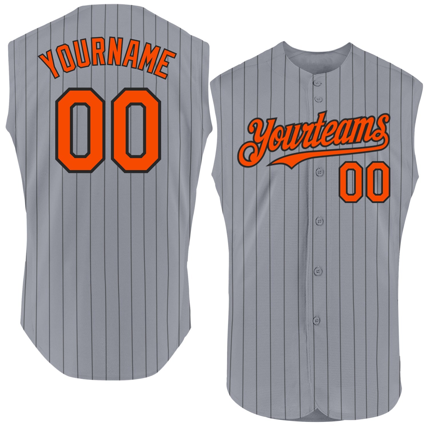 Custom Gray Black Pinstripe Orange Authentic Sleeveless Baseball Jersey - Main View