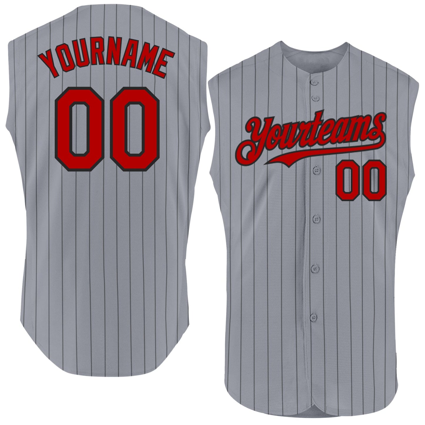 Custom Gray Black Pinstripe Red Authentic Sleeveless Baseball Jersey - Main View