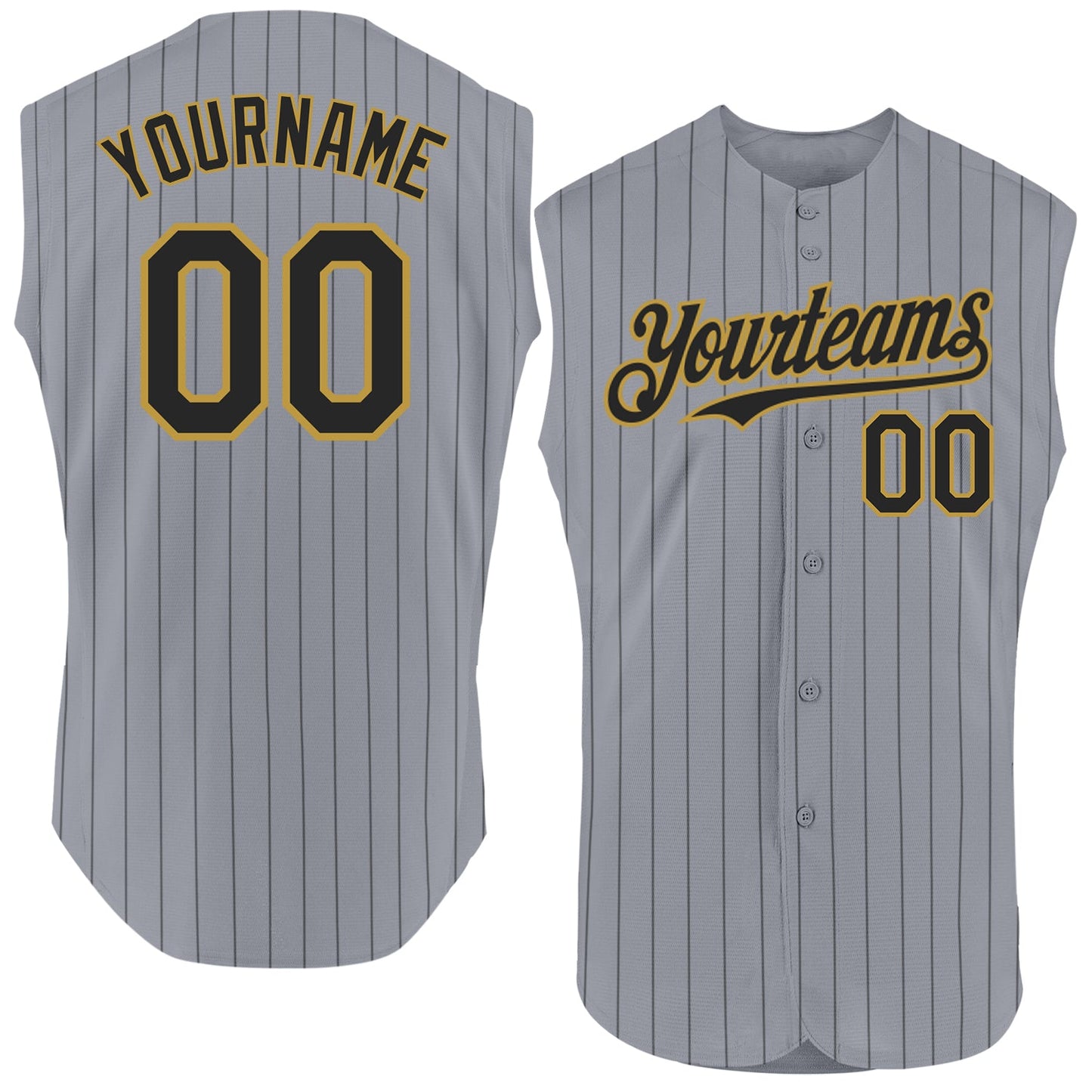 Custom Gray Black Pinstripe Old Gold Authentic Sleeveless Baseball Jersey - Main View