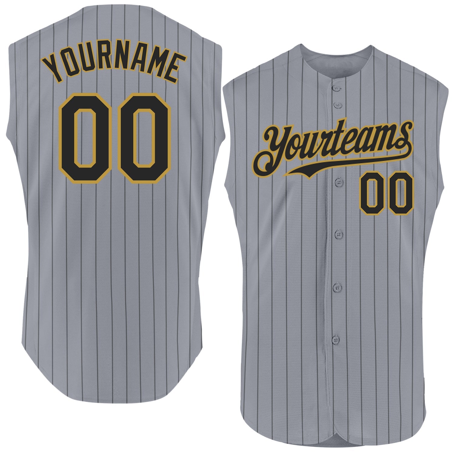 Custom Gray Black Pinstripe Old Gold Authentic Sleeveless Baseball Jersey - Main View