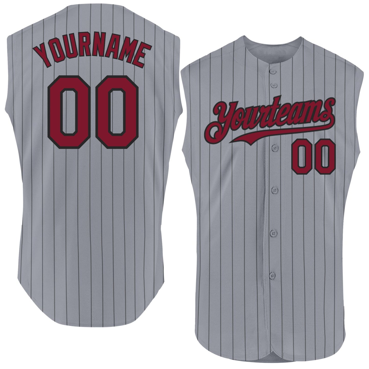 Custom Gray Black Pinstripe Crimson Authentic Sleeveless Baseball Jersey - Main View