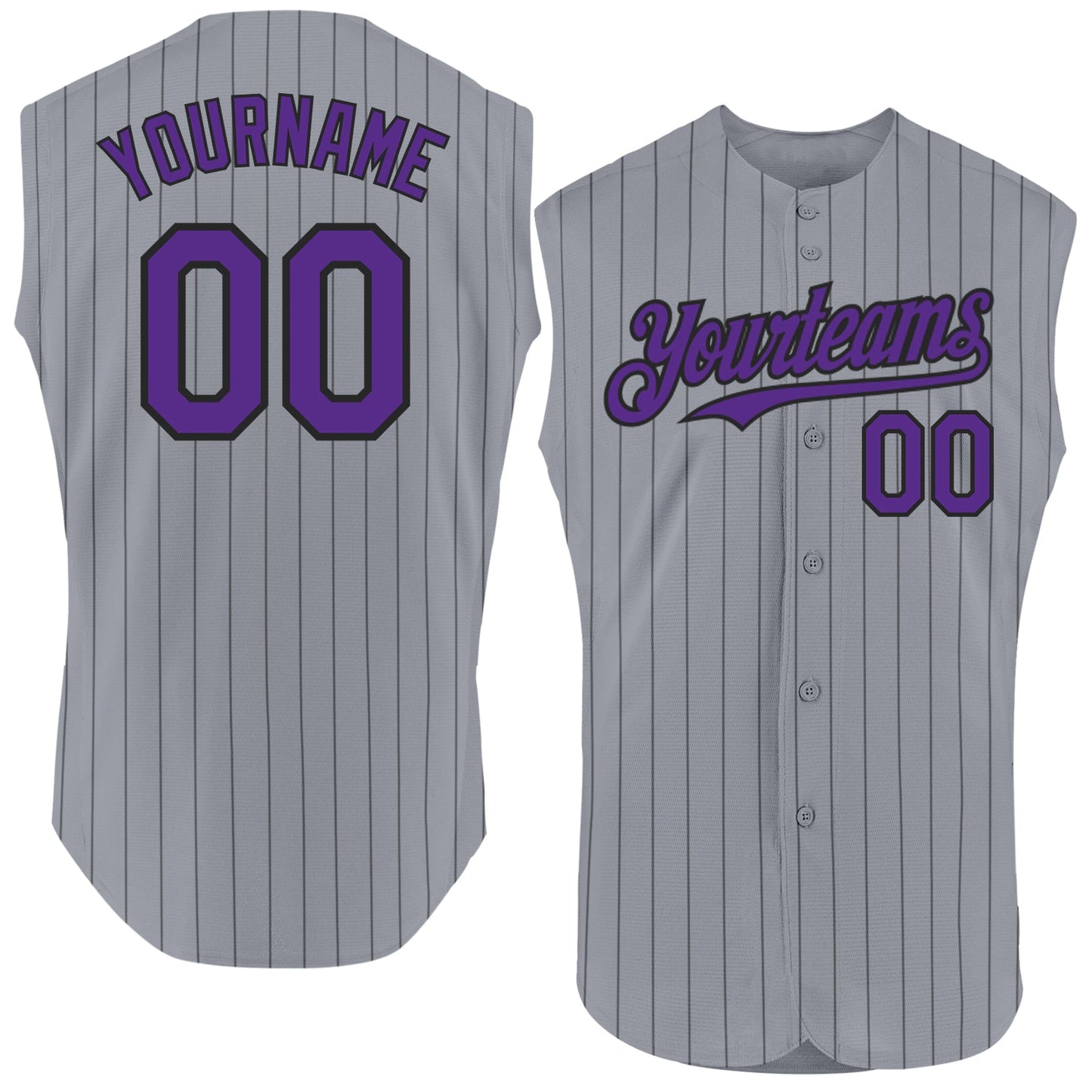 Custom Gray Black Pinstripe Purple Authentic Sleeveless Baseball Jersey - Main View