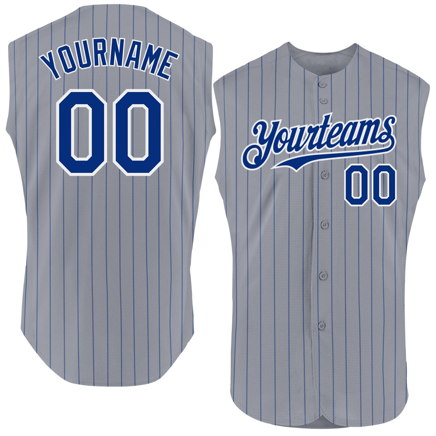 Custom Gray Royal Pinstripe White Authentic Sleeveless Baseball Jersey - Main View