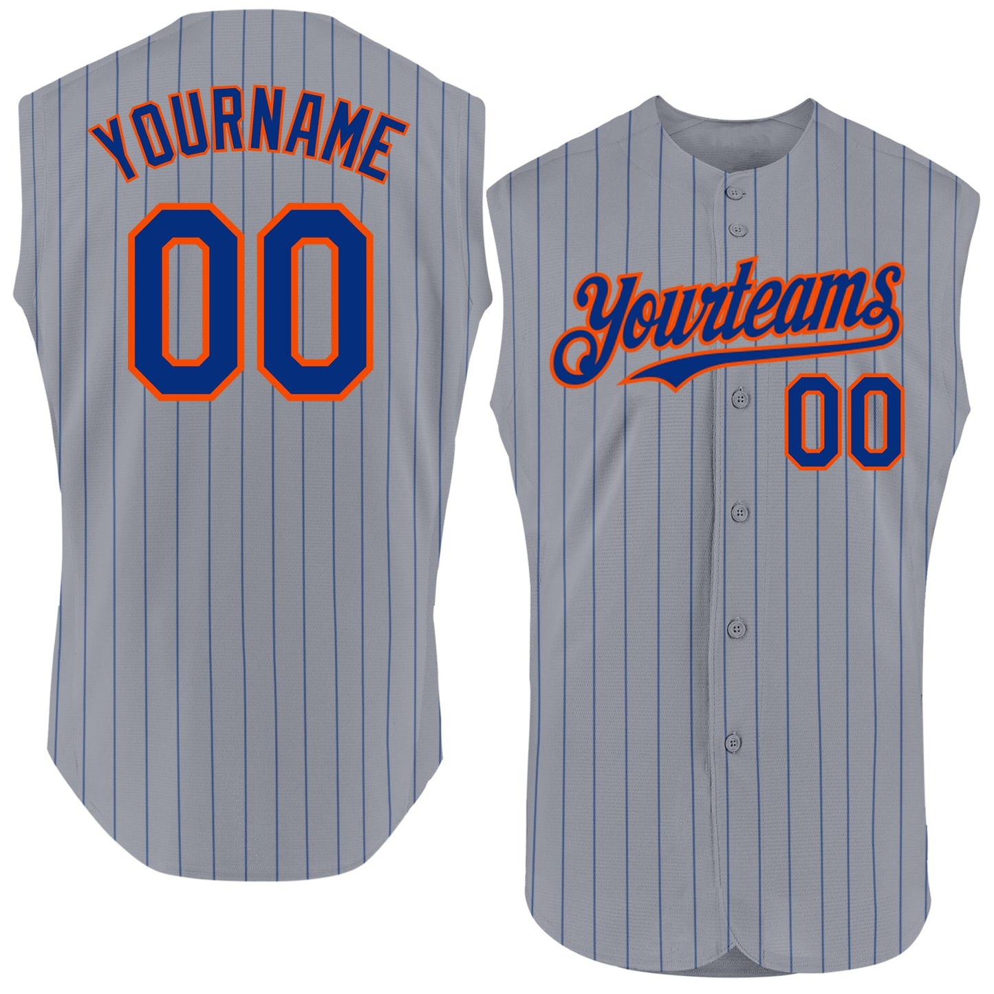 Custom Gray Royal Pinstripe Orange Authentic Sleeveless Baseball Jersey - Main View
