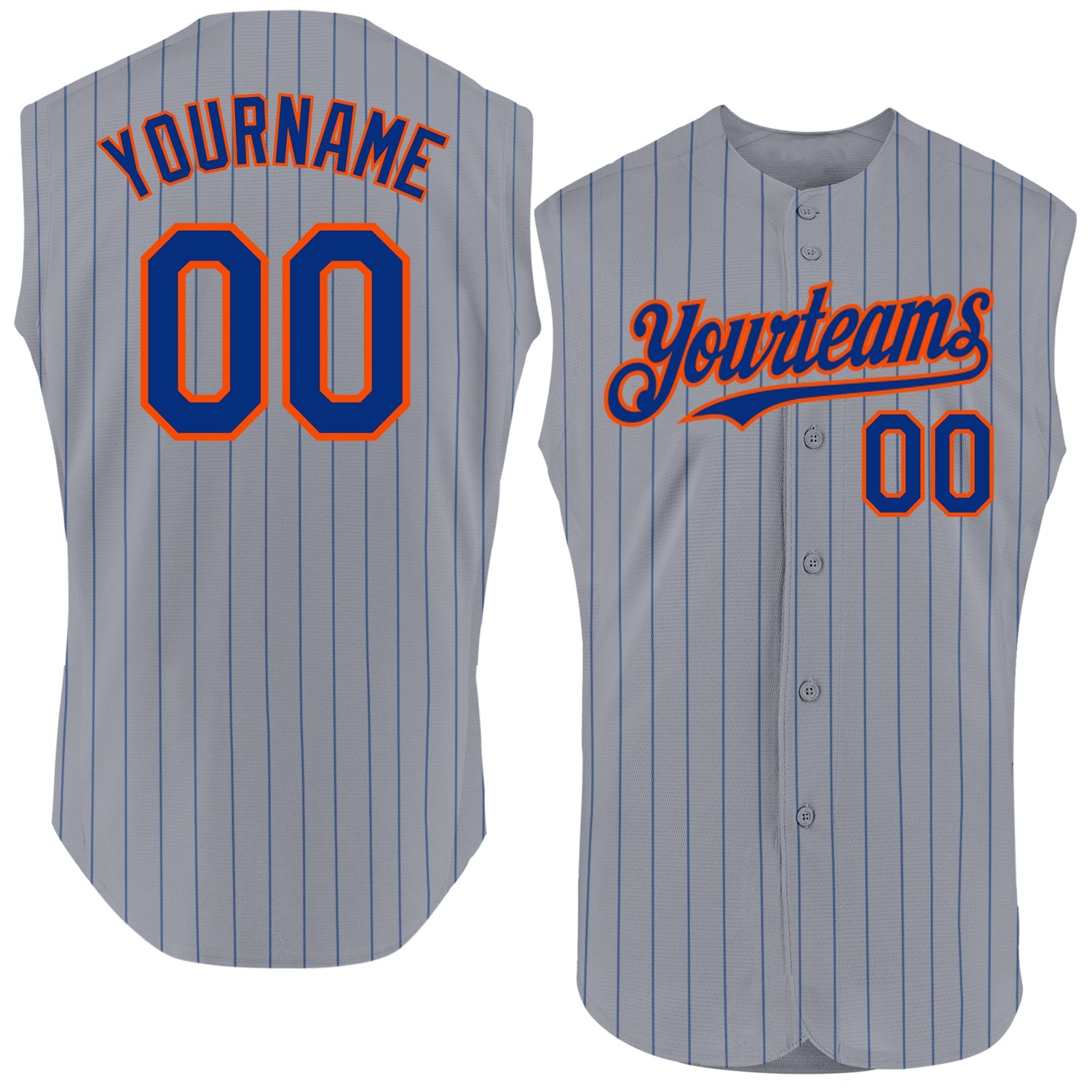 Custom Gray Royal Pinstripe Orange Authentic Sleeveless Baseball Jersey - Main View