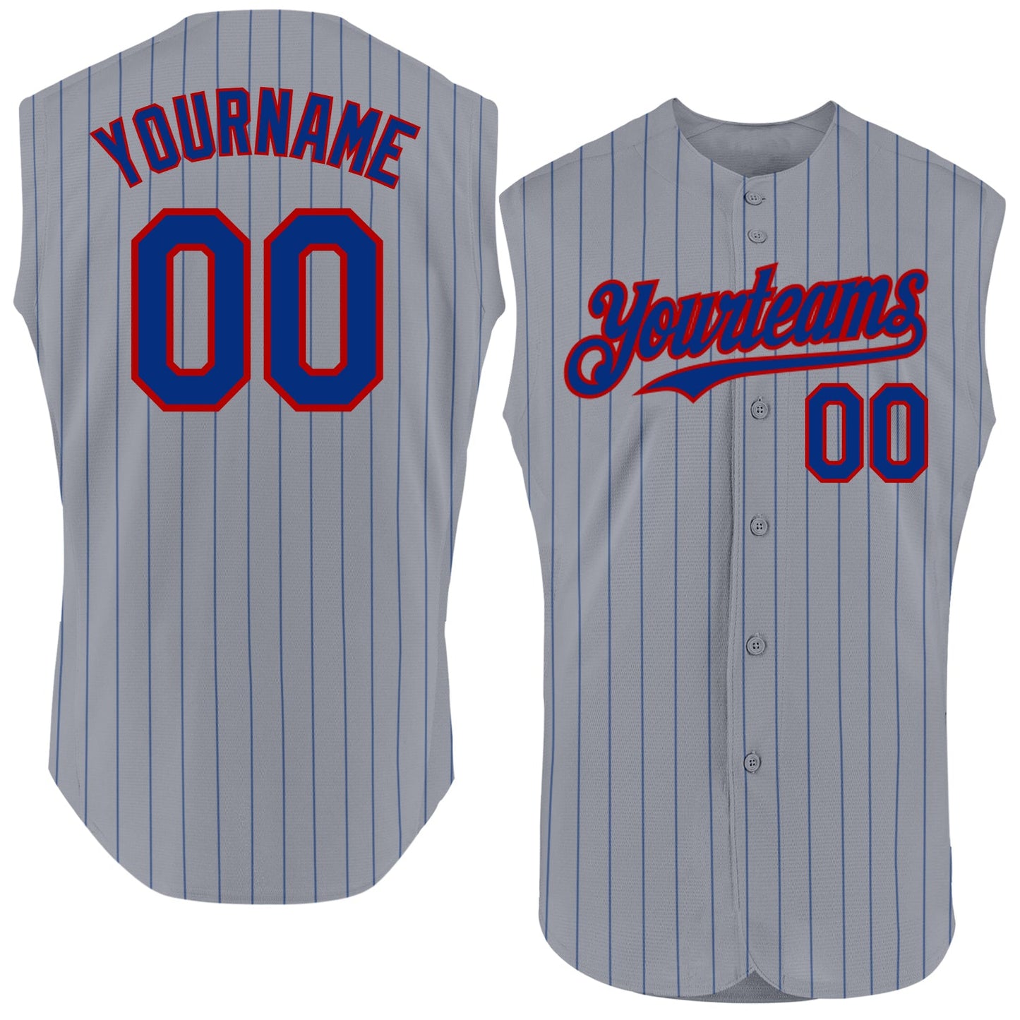Custom Gray Royal Pinstripe Red Authentic Sleeveless Baseball Jersey - Main View