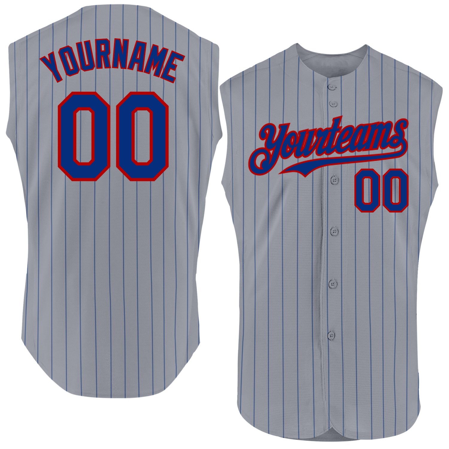 Custom Gray Royal Pinstripe Red Authentic Sleeveless Baseball Jersey - Main View