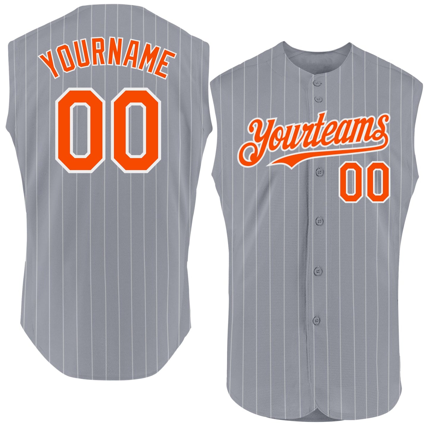 Custom Gray White Pinstripe Orange Authentic Sleeveless Baseball Jersey - Main View